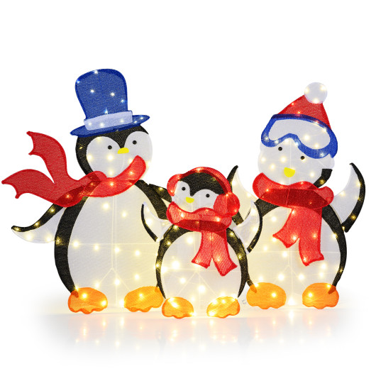 Costway 3-Piece 2D Lighted Penguin Family Christmas Decoration with 160 LED Lights