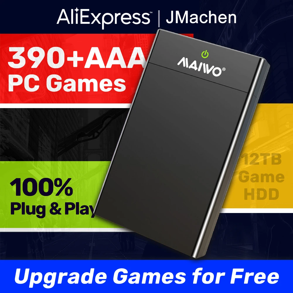JMachen 12TB Portable External Gaming HDD Playnite System Game Console with 392 AAA PC Games for PS4/PS3/PS2 for Wins PC/Laptop