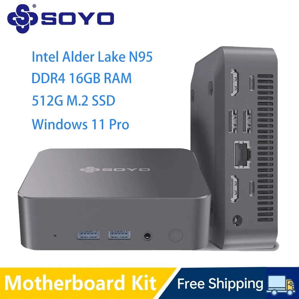 SOYO M4 Air Mini PC Intel Alder Lake N95 Mini PC ordinateur Win11 Pro Mini PC DDR4 16GB RAM 512GB ROM WiFi5 BT5.0 ordinateur de bureau