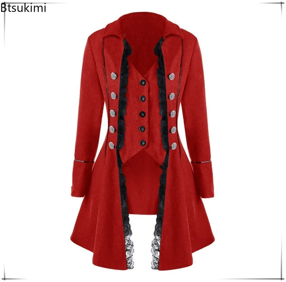 Halloween Cosplay Kostüme Mittelalterliche Viktorianische Damen Outwear Steampunk Gothic Frack Dreireihige Schnalle Retro Piratenjacken Mantel Image