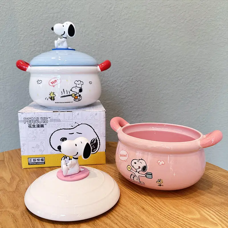 Miniso Snoopy Instant Noodle Bowl with Lid Household Cartoon Double Ear Large Capacity Student Dormitory Ceramic Soup Bowl