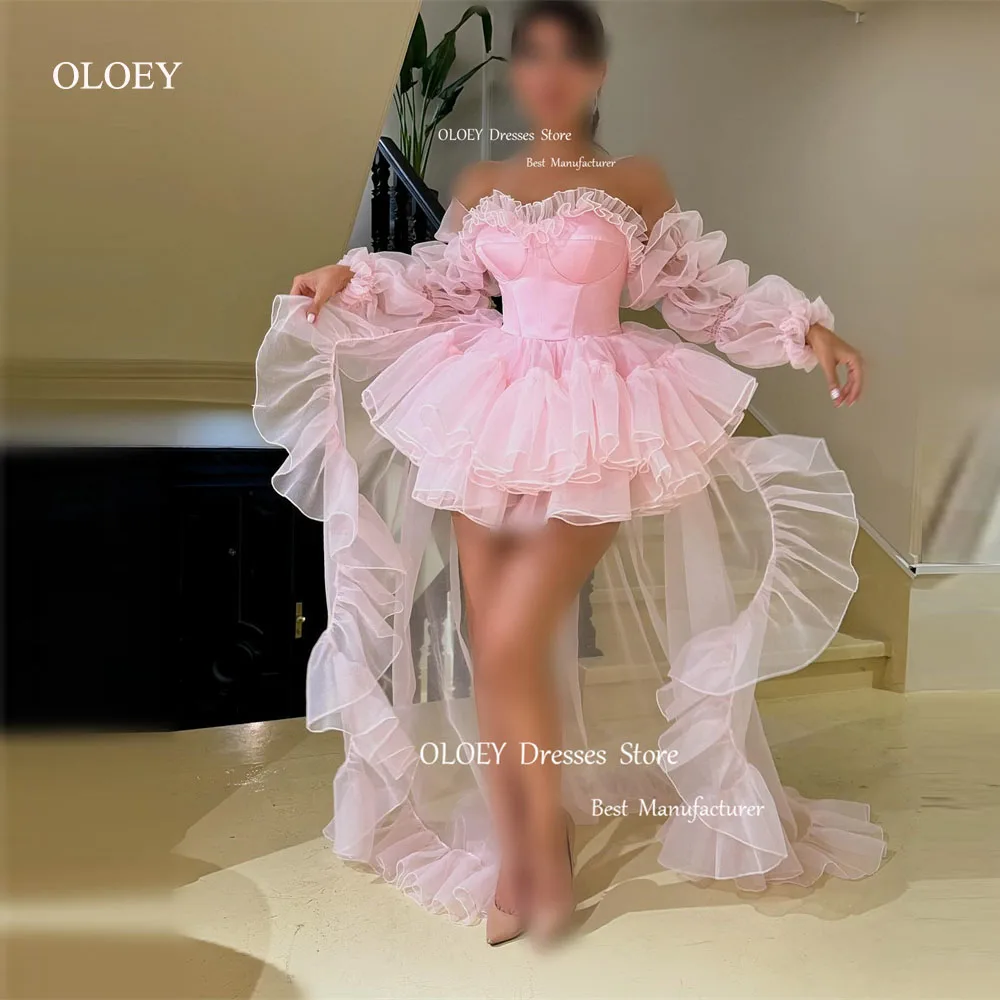 Oloey Schatz rosa niedlichen Ballkleider Fotoshooting Dubai arabische Frauen Puff lange Ärmel Organza Abendkleider Geburtstags feier Image