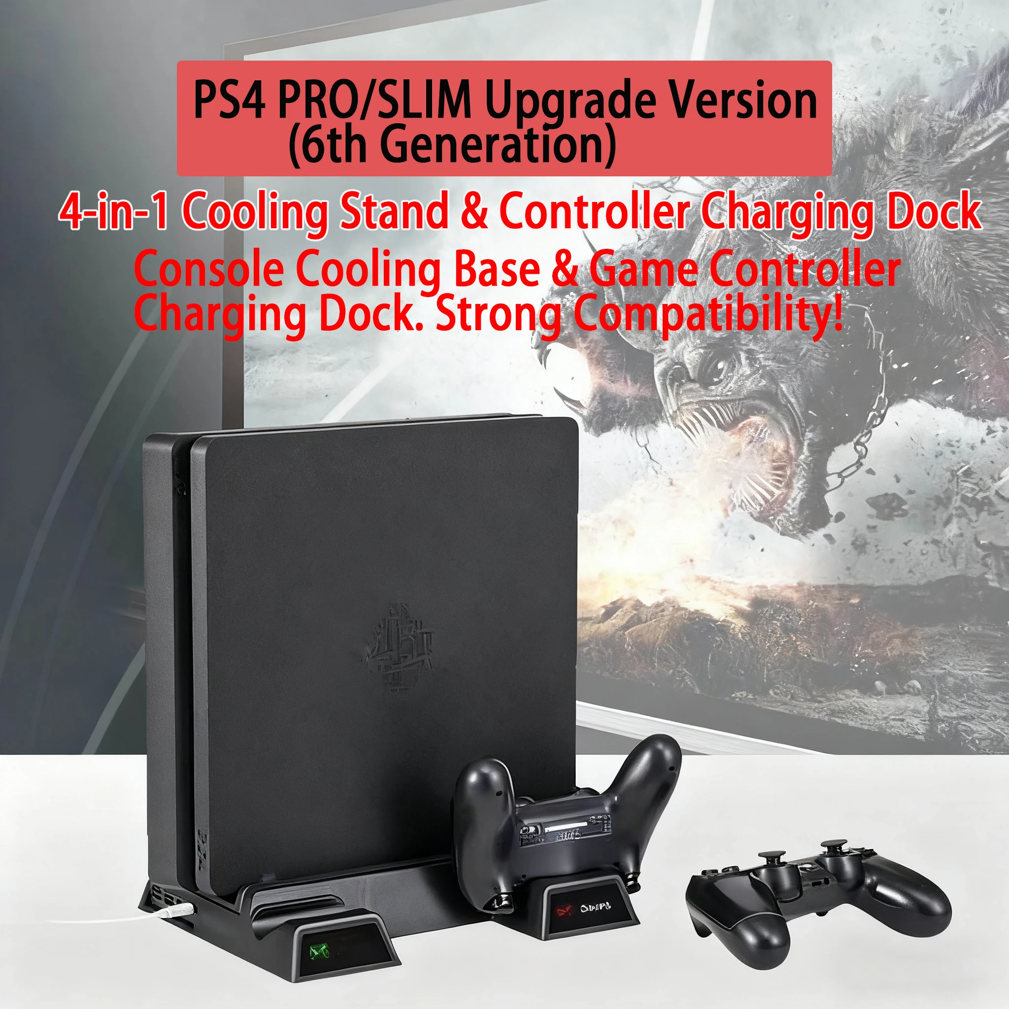 Unterstützung für Sony PS4 Spielkonsole Playstation Play Station PS4 Pro Slim Stand Fan Controller Steuerung Zubehör Basis Docking Image