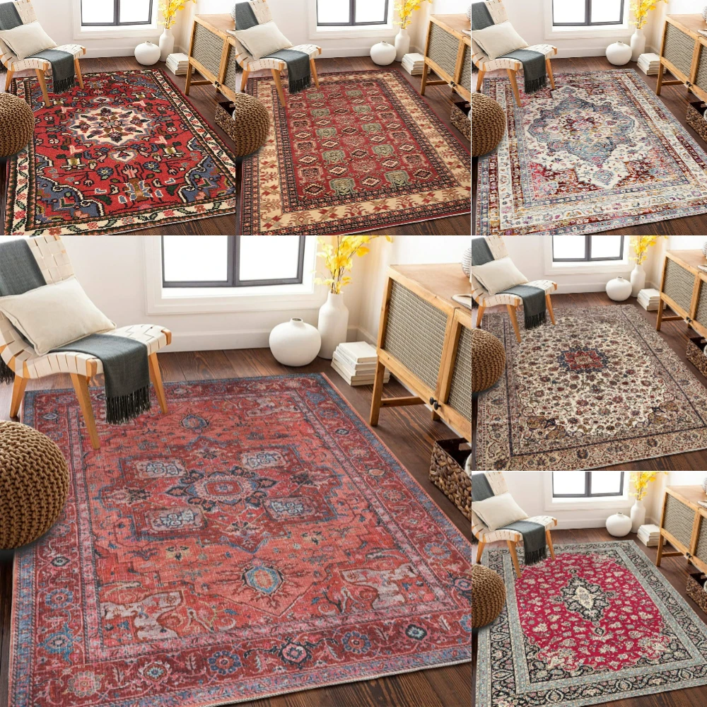 Bohemian Style Red Persian Vintage Inspired Area Rug NonSlip Floor Mat for Living Room Sofa Rug Bedroom Kitchen Decor Floor Mat