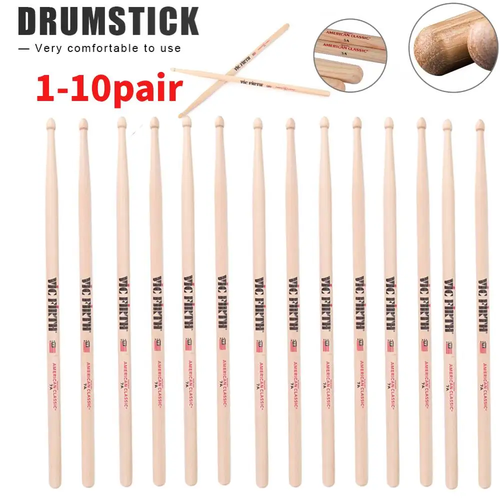 10–1 Paar Drumsticks 5A/7A Drumsticks Konsistente Gewichts- und Tonhammer American Hickory Drumsticks für Akustik/Elektronik Image