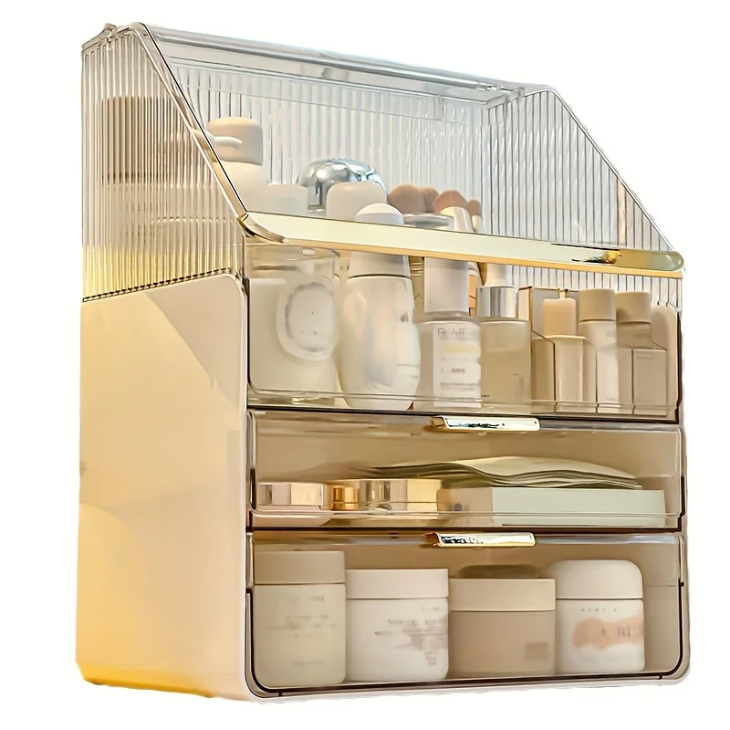 Make-up-Organizer mit großem Fassungsvermögen und 3 Schubladen, Kosmetik-Aufbewahrungsbox aus Acryl für Schminktisch, klare Hautpflege- und Parfüm-Display Image