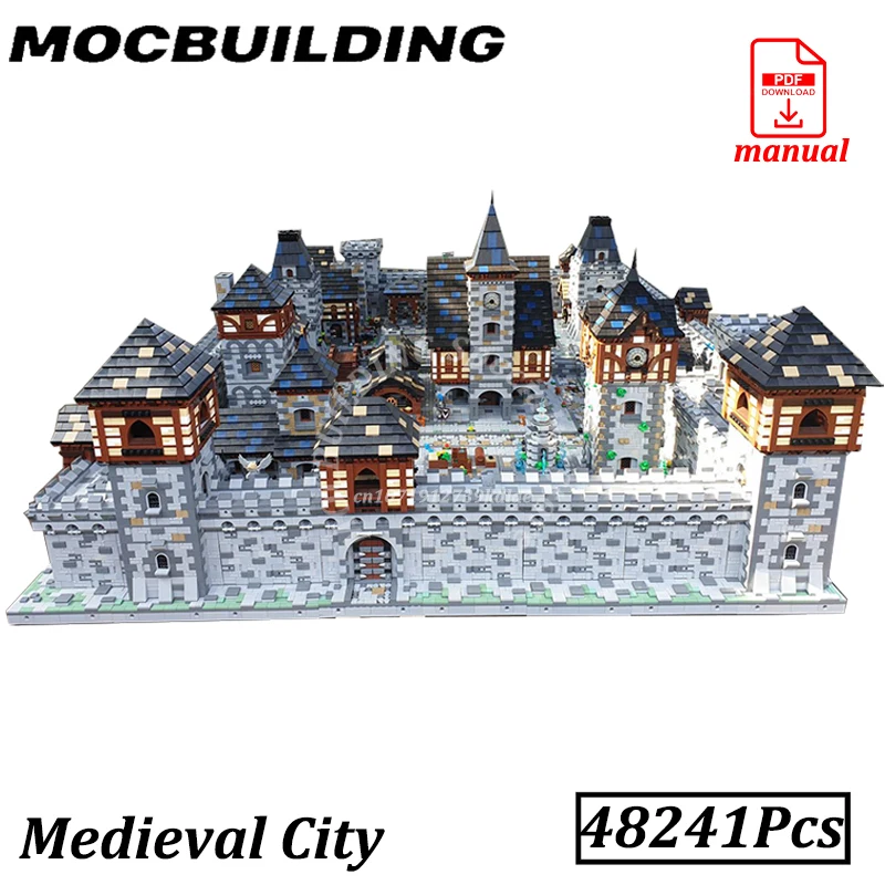 Mini Mittelalterliche Stadt Ziegel Stadt Burg Turm Wand Tor Haus Brücke MOC Bausteine Street View Spielzeug Bau Geschenk Image