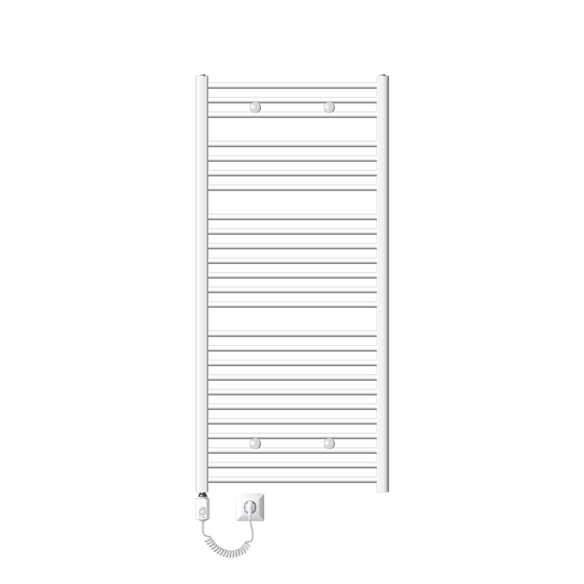 LuxeBath Elektrischer Badheizkörper Sahara 750x1500mm Weiß gerade Seitenanschluss + Heizstab 1200W Thermostat Handtuchheizkörper Handtuchwärmer Image