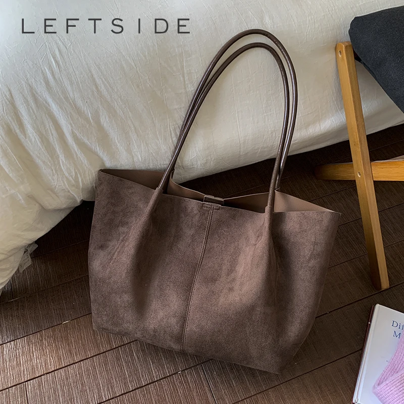 LEFTSIDE Borsa a tracolla da donna in finta pelle scamosciata 2025 Borsa tote morbida retrò invernale Borse da donna ad alta capacità di tendenza del designer di lusso