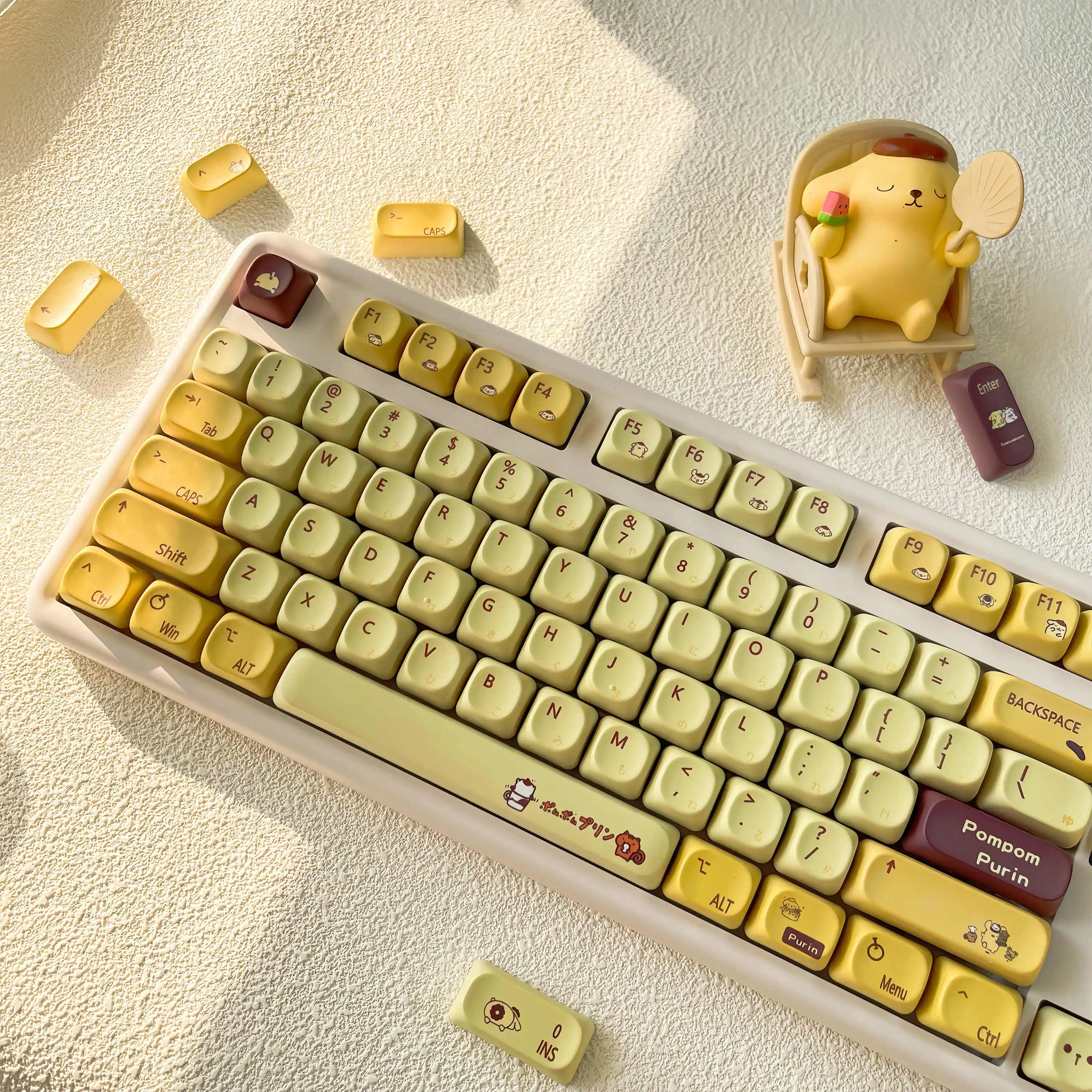 Süße Sanrio Pom Pom Purin Anime Tastenkappen PBT Wärmesublimation MOA XDA Cherry Profiled MX Switch Game Mechanische Tastatur Tastenkappen Image