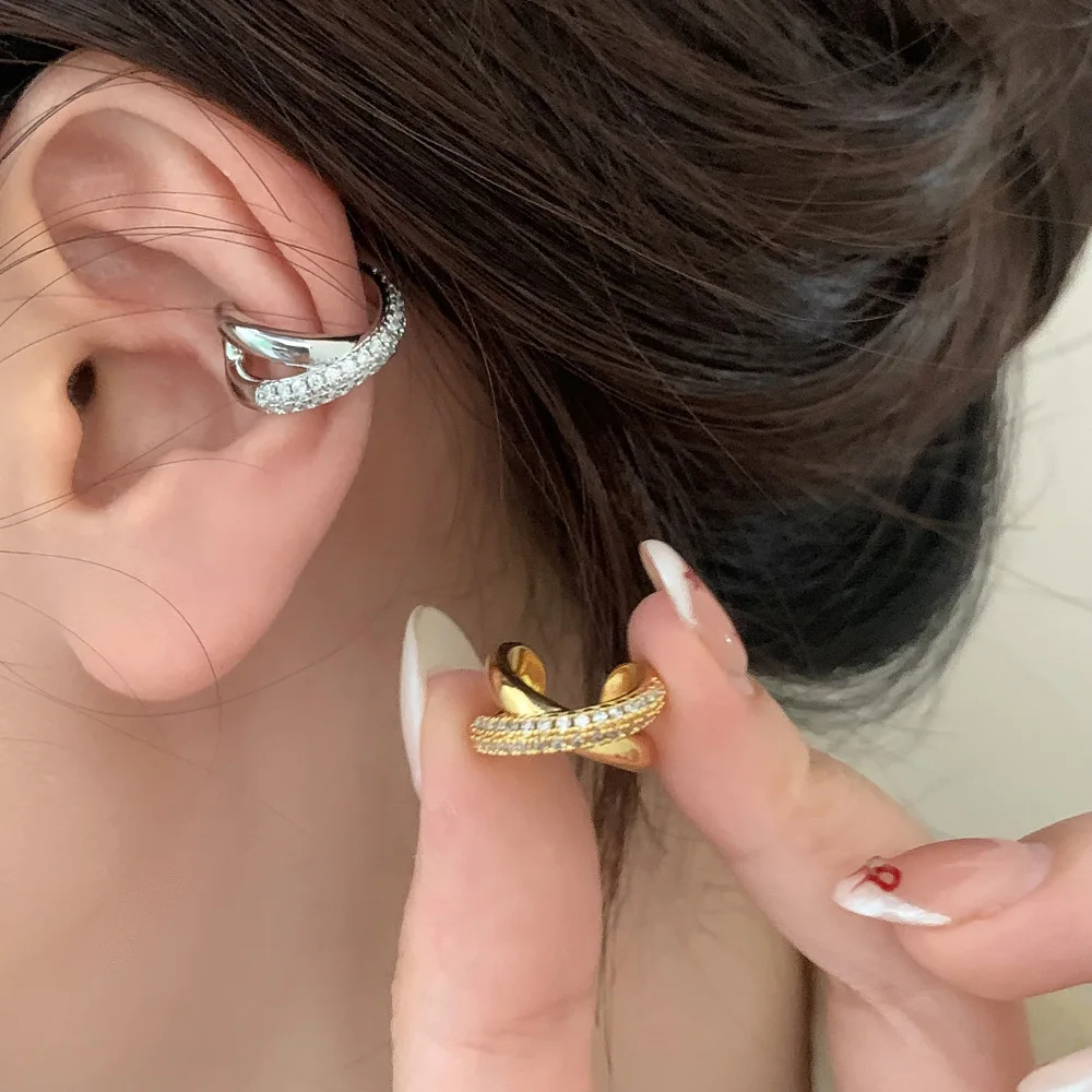 1PC Punk Metall Kreuz Ohr Manschette Ohr Clip für Frauen Keine Durchbohrten C Form Geometrische Kleine Ohr Wrap Zirkon clips Schmuck Geschenke Image