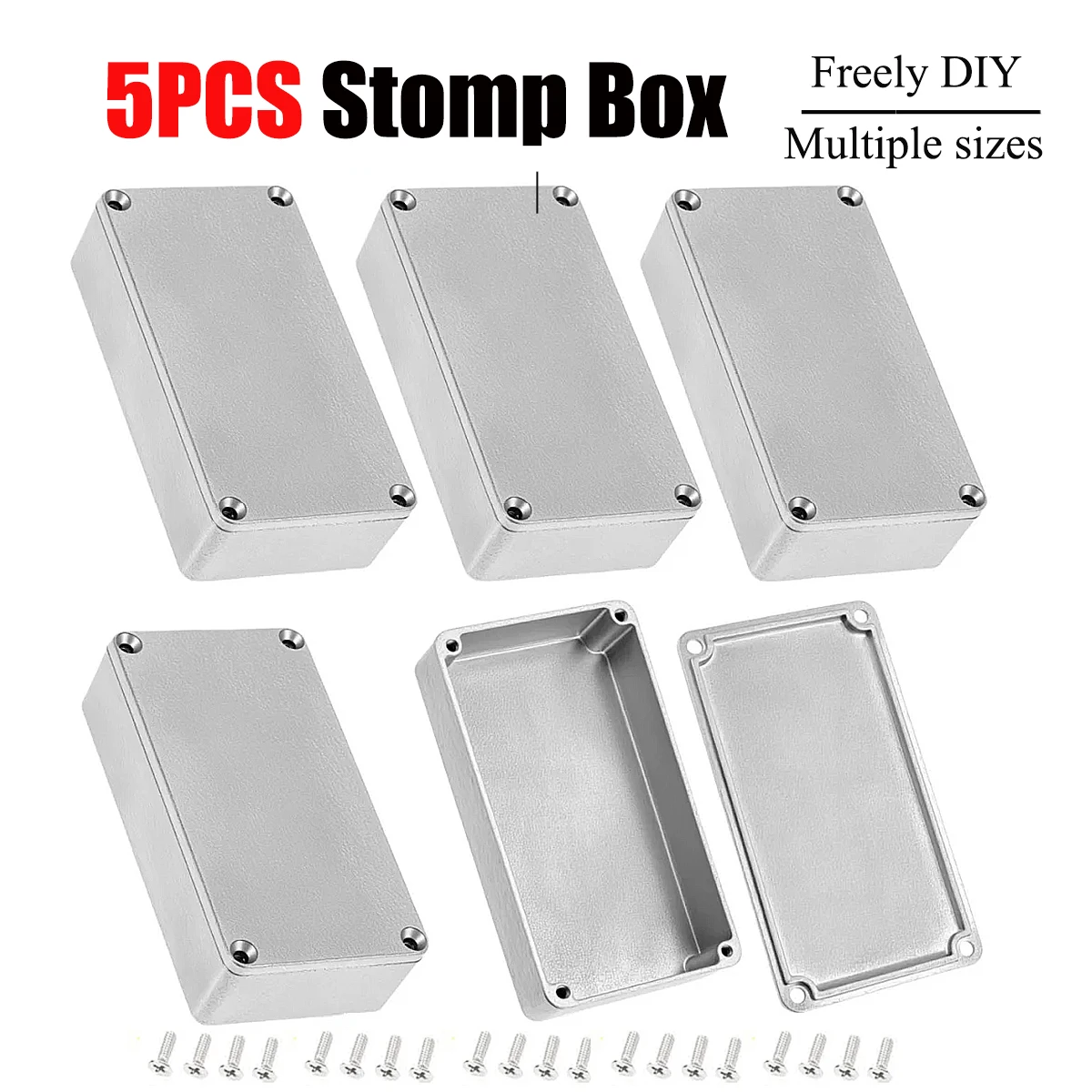 5 Stück Aluminium-Gitarren-Stompbox-Gehäuse – DIY-Gitarrenpedal-Koffer, 12 Größen (125B/1032L/1590 Satz), einfach zu bohren und zu lackieren Image