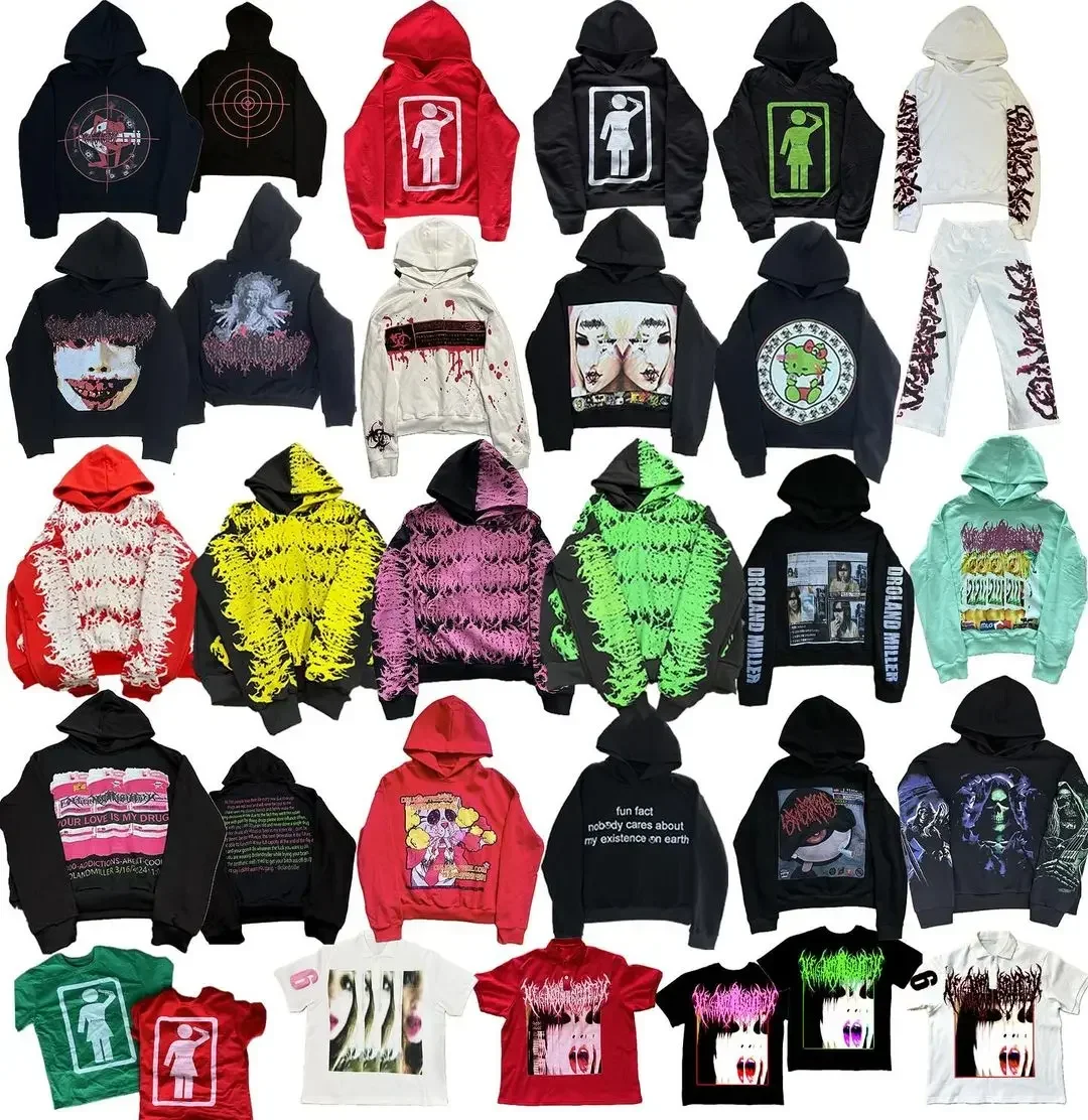 Vintage Hoodie Oversized Goth Streetwear Tops Grunge Hoodies Women Couples Harajuku 2000s Sweatshirt Gothic Y2k Clothes