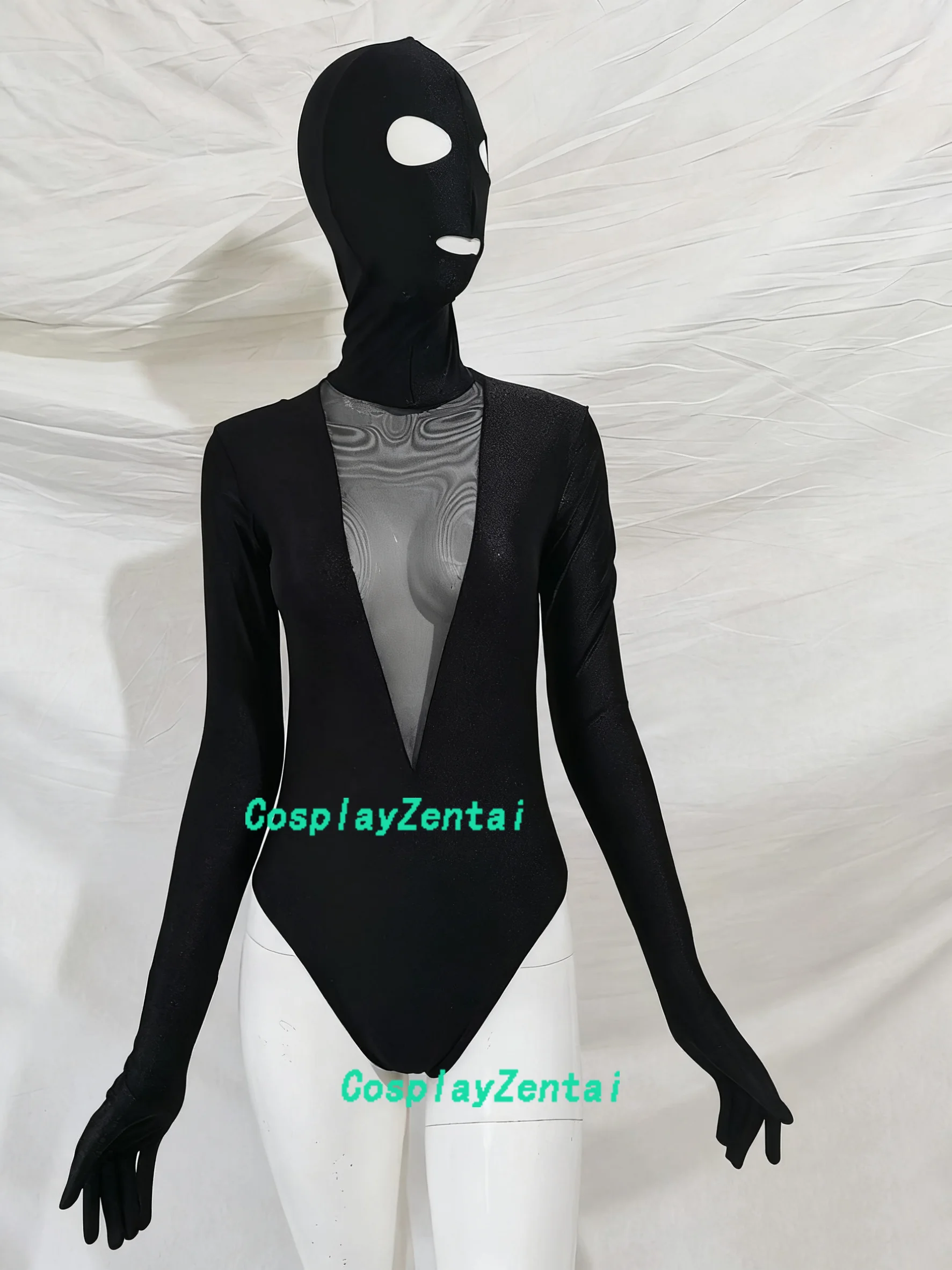 Schwarzer, hochwertiger Spandex-Zentai-Catsuit mit offenen Augen und Mundloch, Halloween-Kostüme für Damen und Herren, heißer Verkauf Image