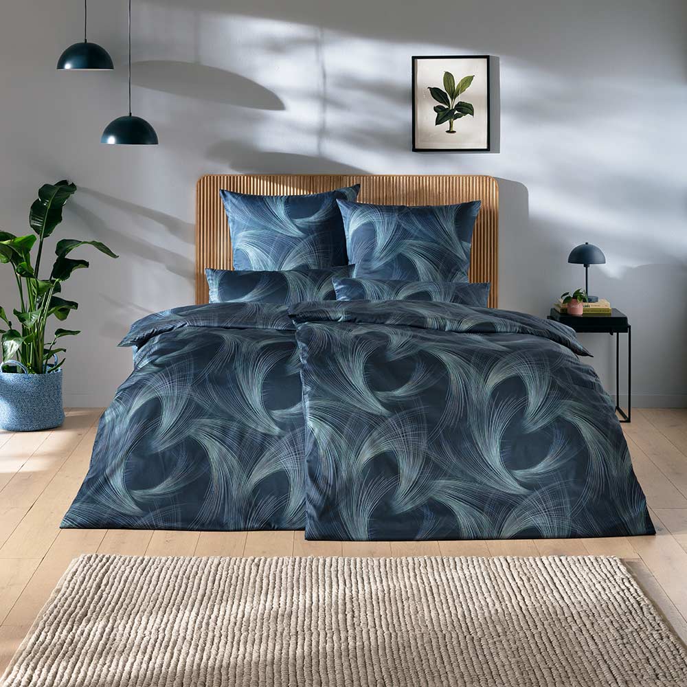 Bettwäsche ESTELLA "Lino", navy, B/L: 135cm x 200cm, 1 Stk., 2 Stk., Mako-Satin, B/L: 80cm x 80cm & 40cm x 80cm, Mako-Satin, Obermaterial: 100% Baumwolle, Bettwäsche Image