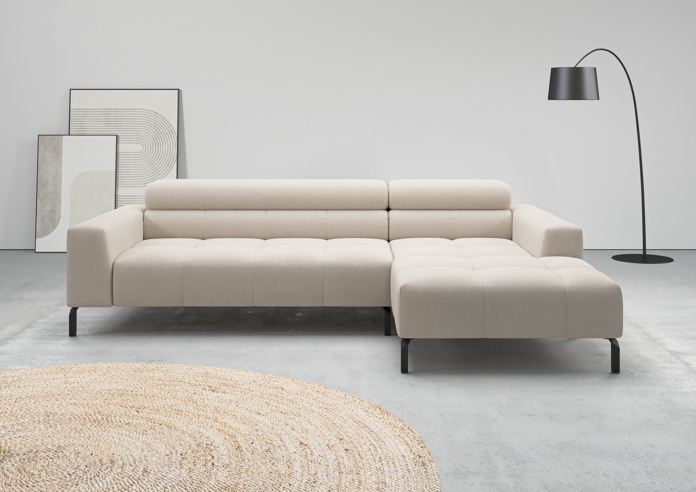 Ecksofa HOME AFFAIRE "Ecksofa Claya, L-Form, Kopfteilverstellung, Breite 258 cm", taupe, B:258cm H:71cm T:179cm, 100% Polyester, Sofas, Moderne Steppung, weicher Polsteraufbau & saugroboterfreundliche Höhe Image