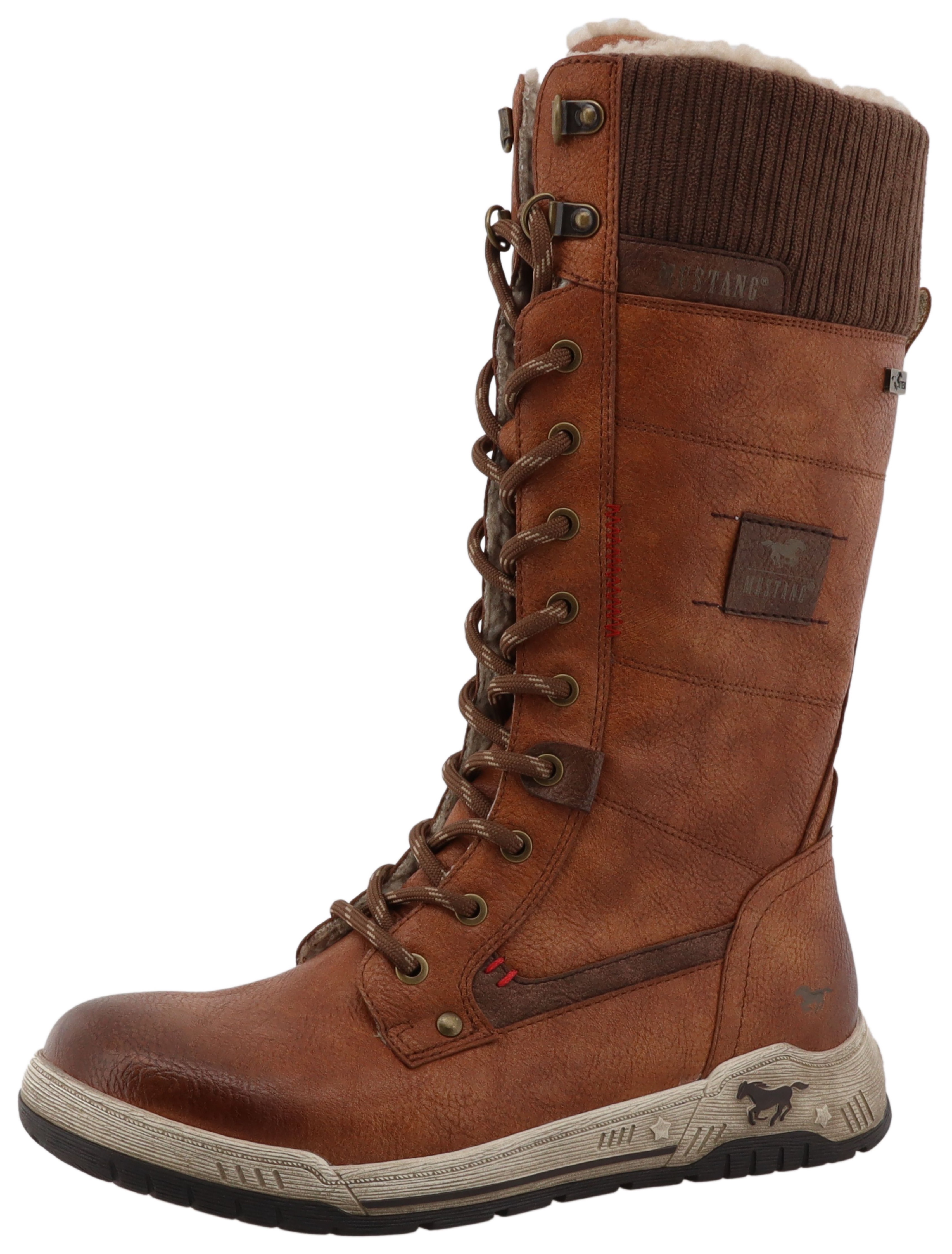 Winterstiefel MUSTANG SHOES "Ihana", Damen, Gr. 37, Normalschaft, braun (cognac), Lederimitat, Textil, used, Schuhe Winterstiefel, Winterboots, Snowboot mit TEX-Membrane