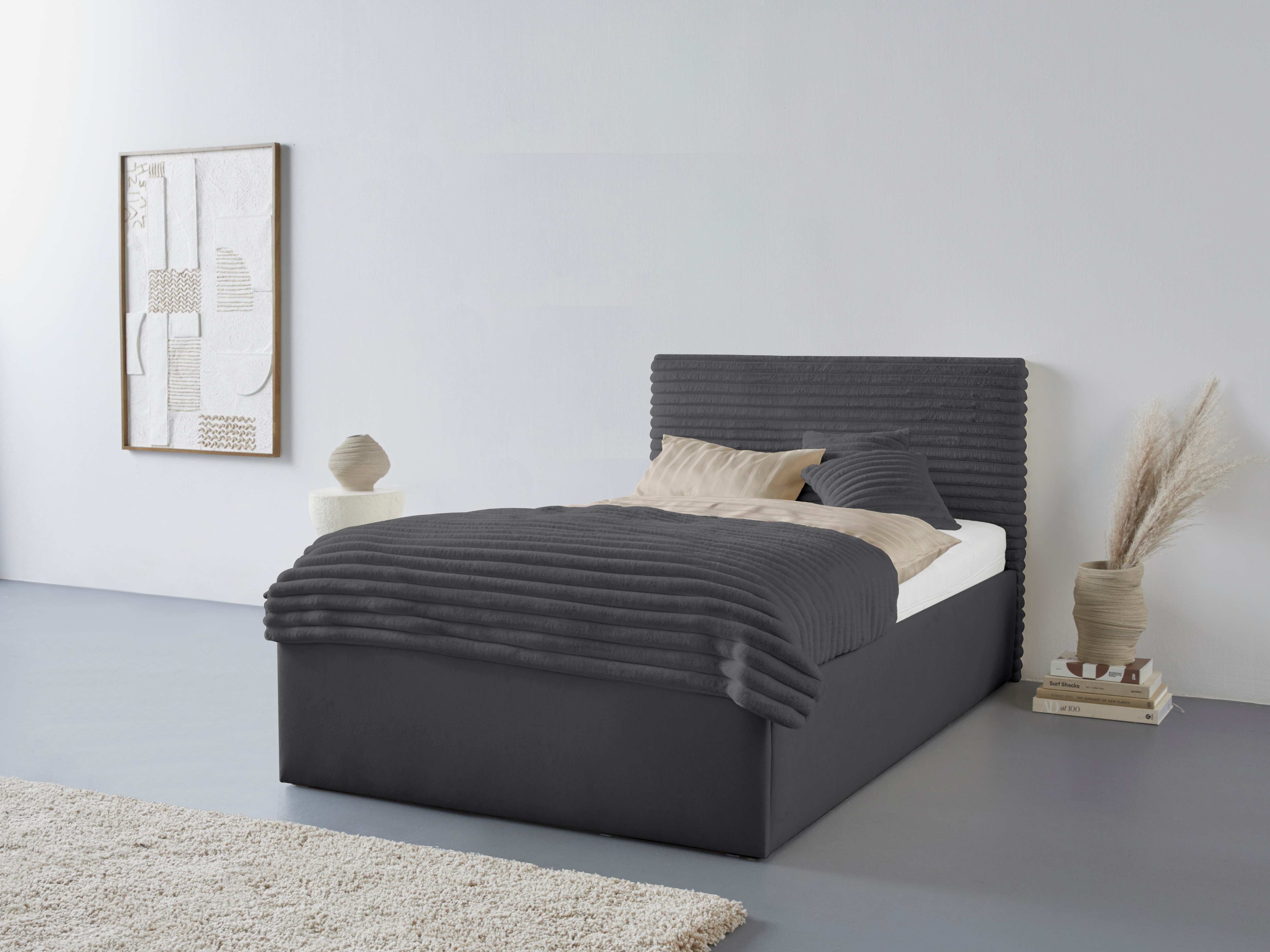Polsterbett "Vita", grau (anthrazit), L:210cm, Bezug: 100% Polyester, Polsterung: Polsterwatte, Material, Gestell: gepolsterter Holzwerkstoff, WESTFALIA SCHLAFKOMFORT, Betten, auch mit Stauraum erhältlich, inkl. Kopfteilverstellung Image
