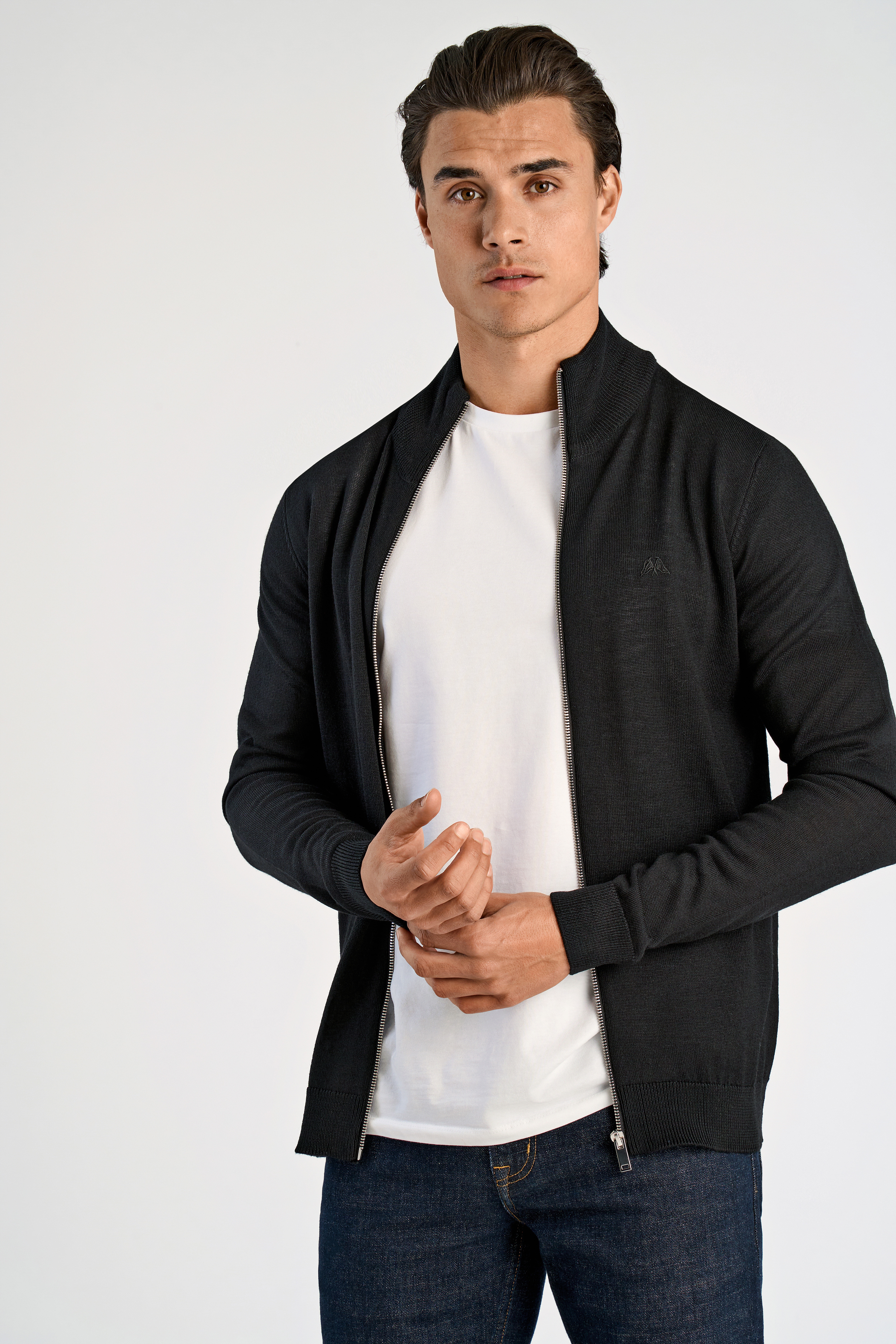 Strickjacke LINDBERGH, Herren, Gr. XL, schwarz, Obermaterial: 50% Wolle, 50% Polyacryl, unifarben, regular fit taillenbedeckt, ohne Ausschnitt, Rippbündchen, Strickjacken, mit Stehkragen Image