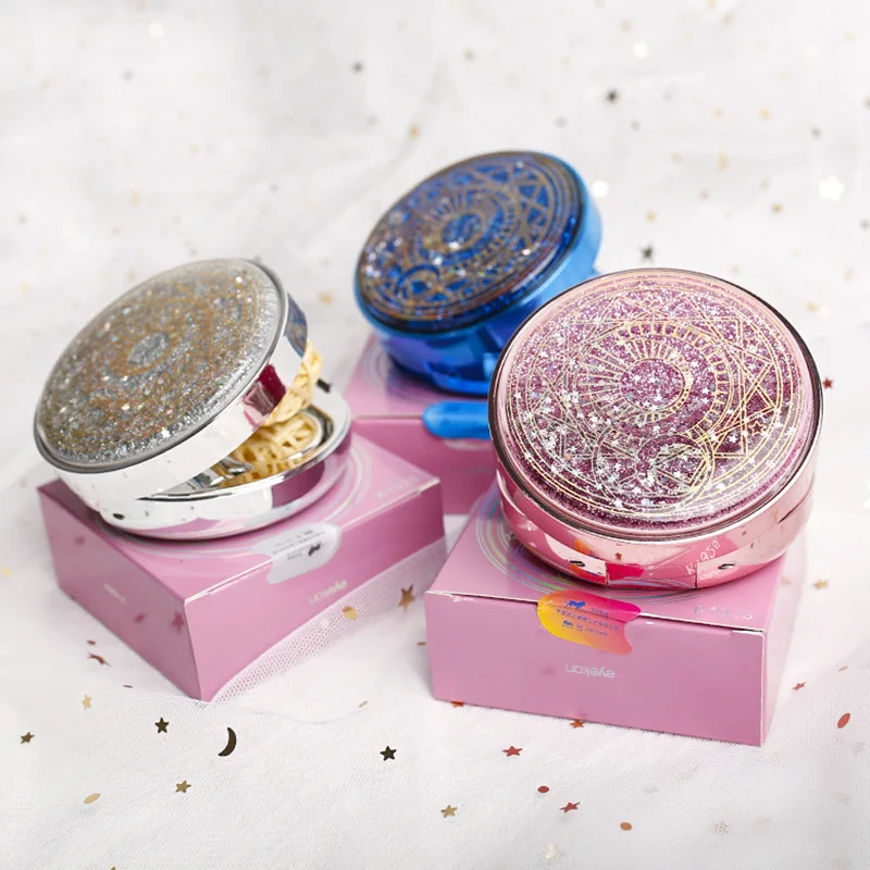 Conteneur de lentilles de conque étoile de sable fluide avec miroir, étui à lentilles de Contact Portable, boîte de rangement de lentilles de Contact pour femmes, ensemble de voyage