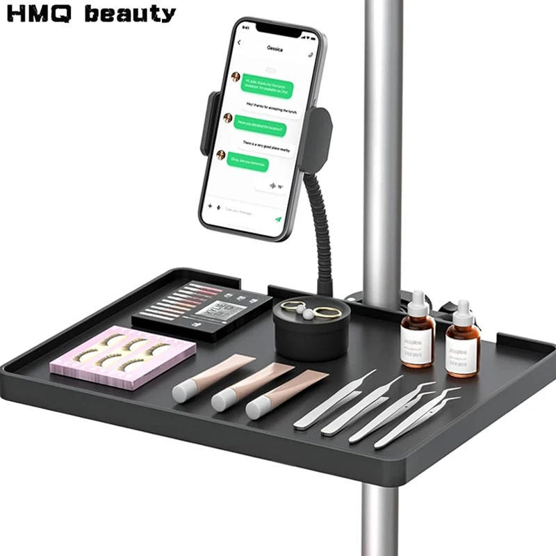 Support de plateau de cils réglable pour anneau lumineux – Support organisateur à clipser avec support de téléphone pour accessoires de beauté d