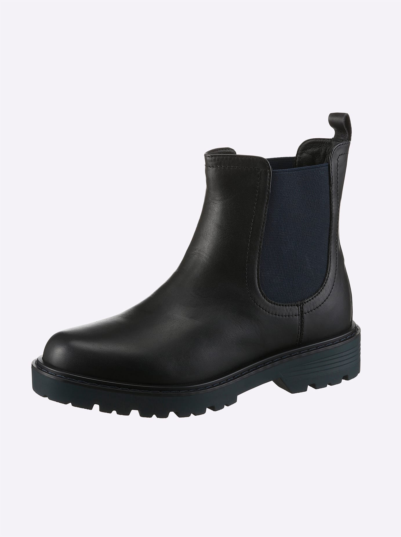 Stiefelette HEINE, Damen, Gr. 40, schwarz (schwarz, blau), Glattleder, Leder, Rindsleder, Schuhe Stiefelette