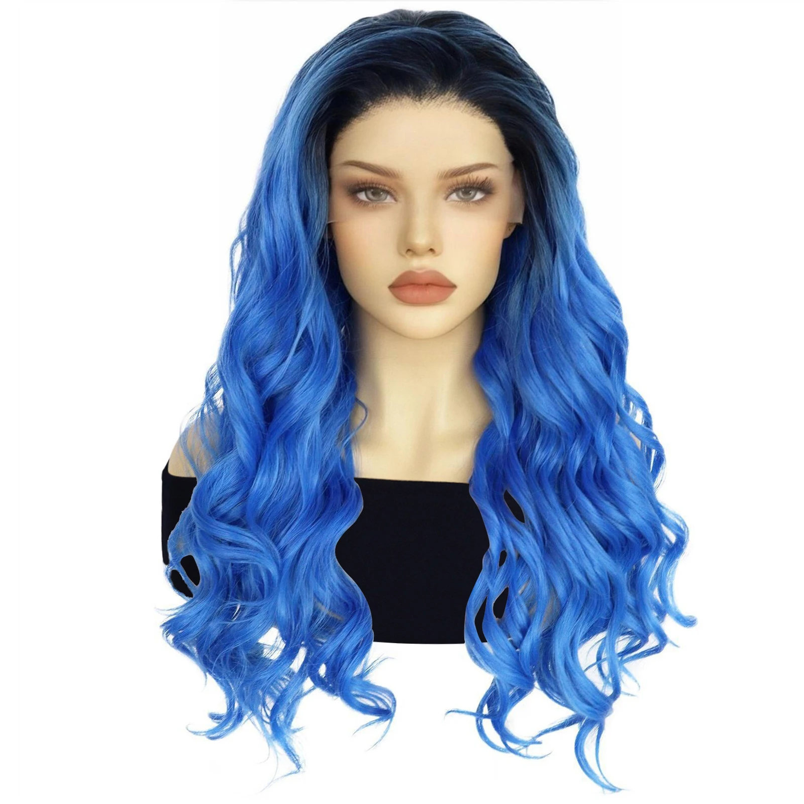 13*3 synthetische blaue Körperwellenperücke lange seidige Perücke für Thanksgiving-Halloween-Tag, für Frauen verkleiden sich Perücke Image