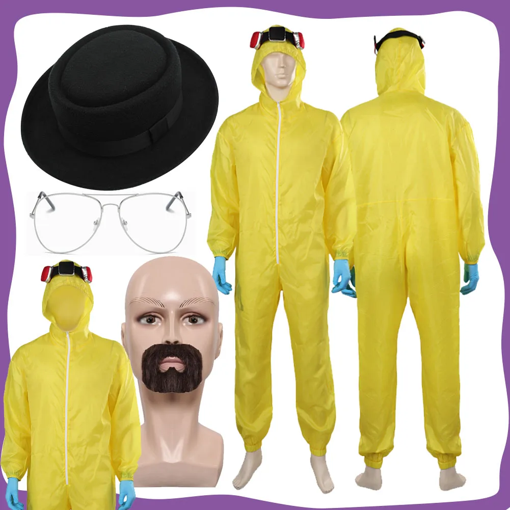 Walter White Cosplay Schutzanzug TV Breaking Fantasia Disguise Bad Disfraz Männer Kostüm Halloween Party Gefälschte Schnurrbärte Requisiten Image