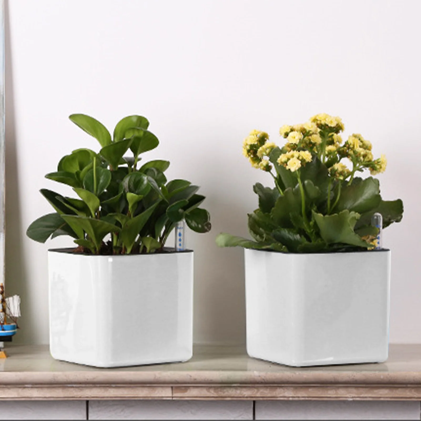 Selbstbewässernde Pflanztöpfe mit Wasserstandsmesser, Töpfe, selbstsaugender Pflanzgefäß, Blumentopf, Pflanzbehälter, Heimbüro-Dekoration Image