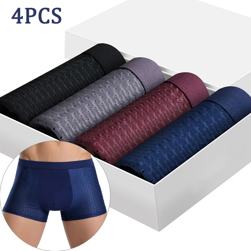 4 Teile/los männer Unterwäsche Eis Seide Mesh Männer Boxer Shorts Höschen Solide Sexy Männer Boxer Sommer Atmungsaktive Nahtlose Eis Seide boxer Image