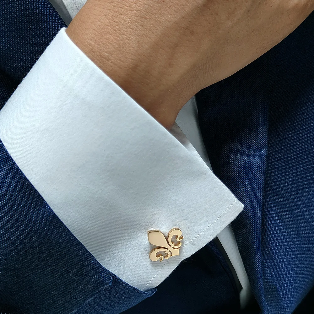 2025Neu – Manschettenknöpfe aus 18 Karat vergoldetem Edelstahl: Fleur-de-lis Design, modische Anstecknadel, Geschenk für Freunde Image