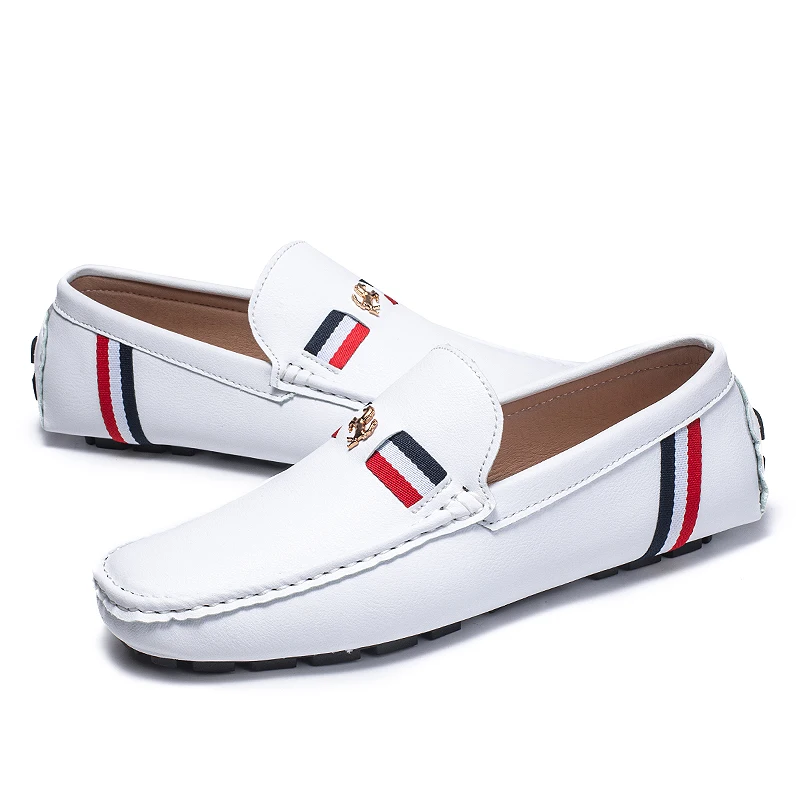 2025 neue weiße Leder-Freizeitschuhe für Herren, große Größe 46, modisches Design, Slipper für Herren, originelle Slip-on-Luxus-Herren-Social-Schuhe