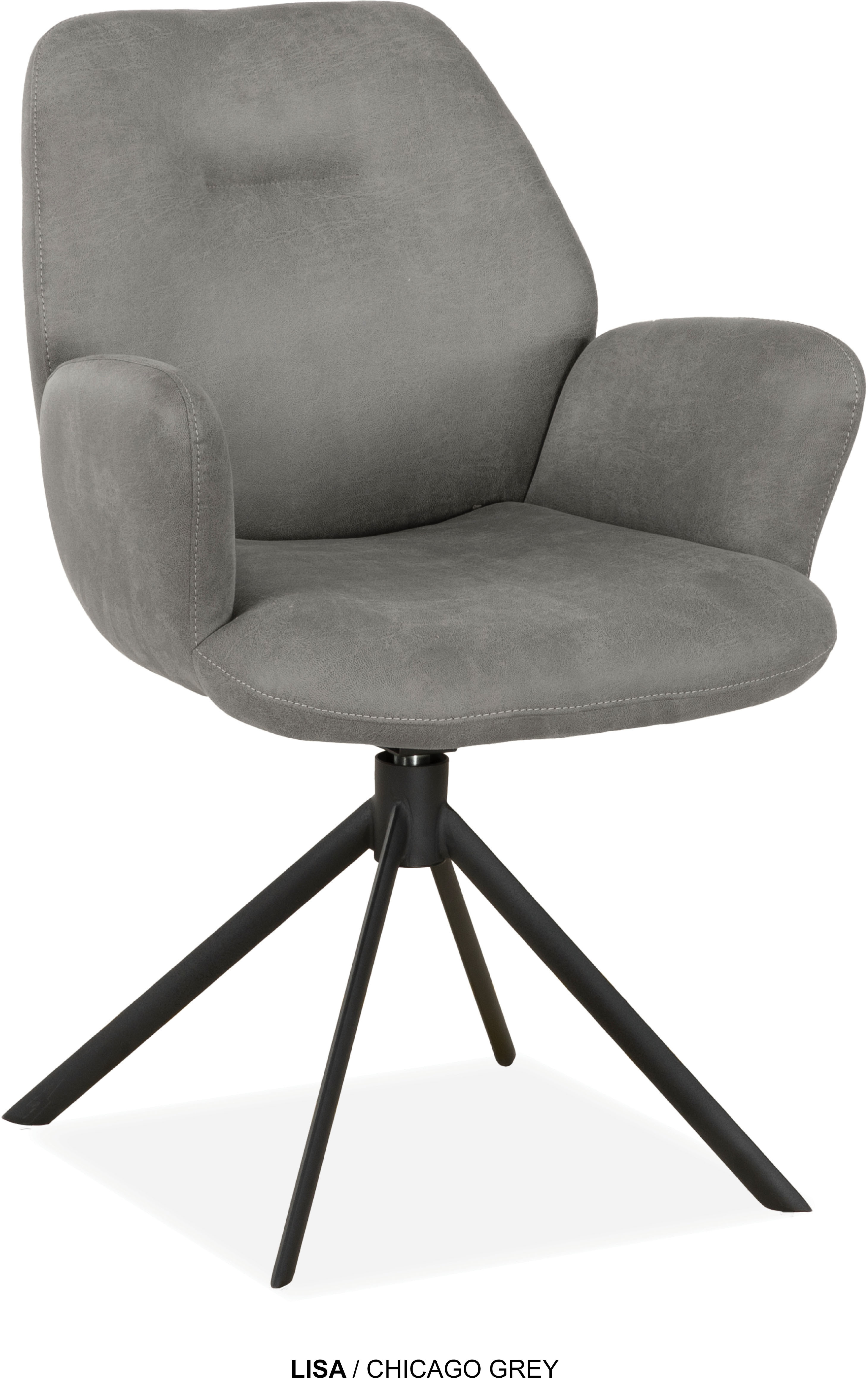 Esszimmerstuhl OMG DESIGN "Lisa", grau, schwarz, B:62,5cm H:88,5cm T:63cm, Polyester, Stühle, Drehstuhl mit auto-return, Armlehnenstuhl Image