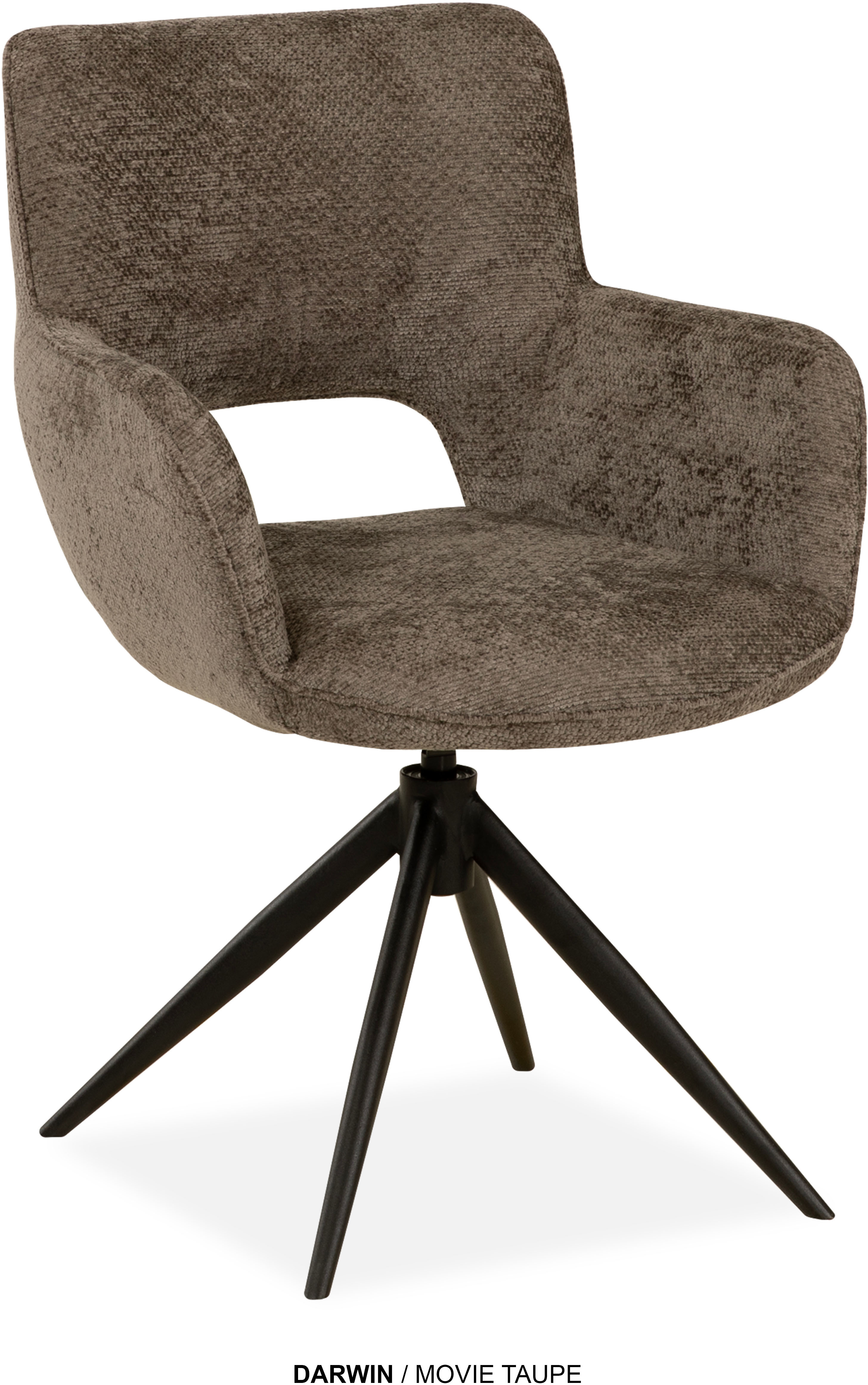 Esszimmerstuhl OMG DESIGN "Darwin", taupe, schwarz, B:58cm H:85cm T:65cm, Polyester, Stühle, Drehstuhl mit auto-return, Armlehnenstuhl Image