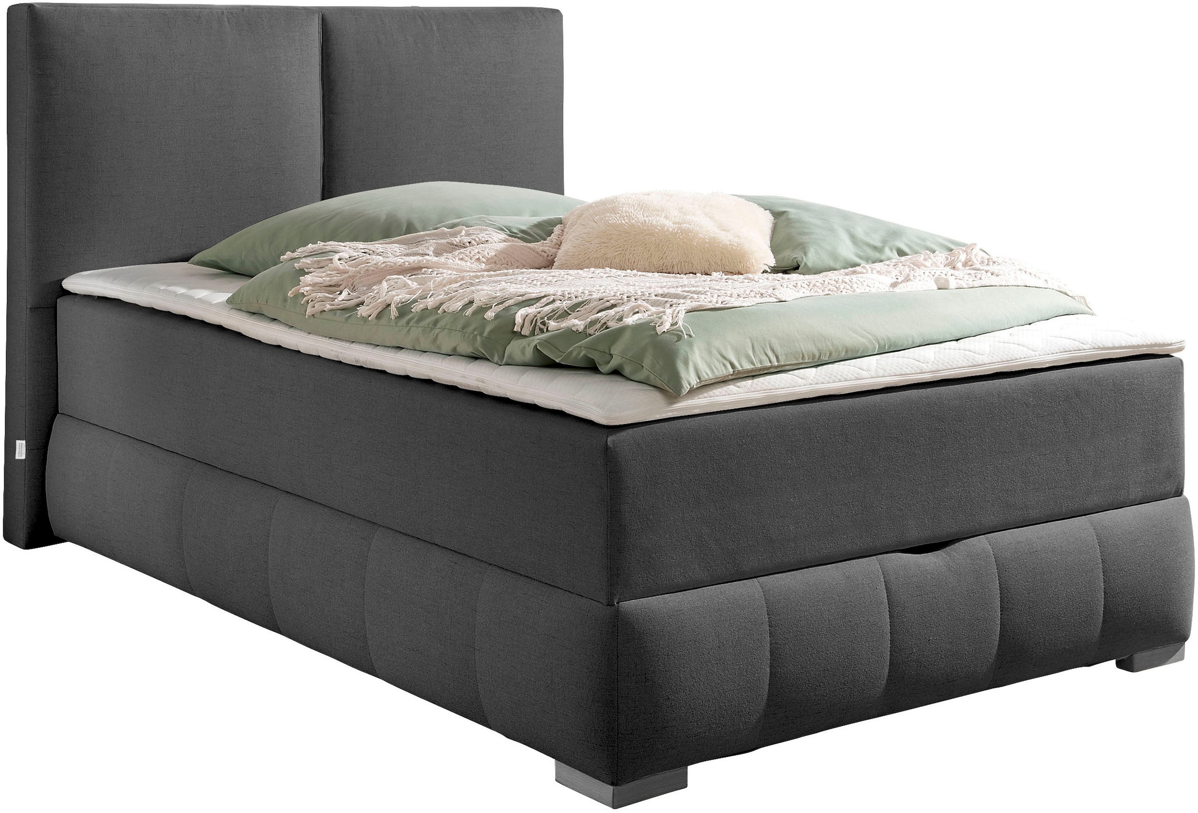 Boxbett OTTO HOME "Wehma", anthrazit, B:144cm L:224cm, Komplettbetten, Boxbett mit Bettkasten, ohne Kopfteil, inkl. Topper Image