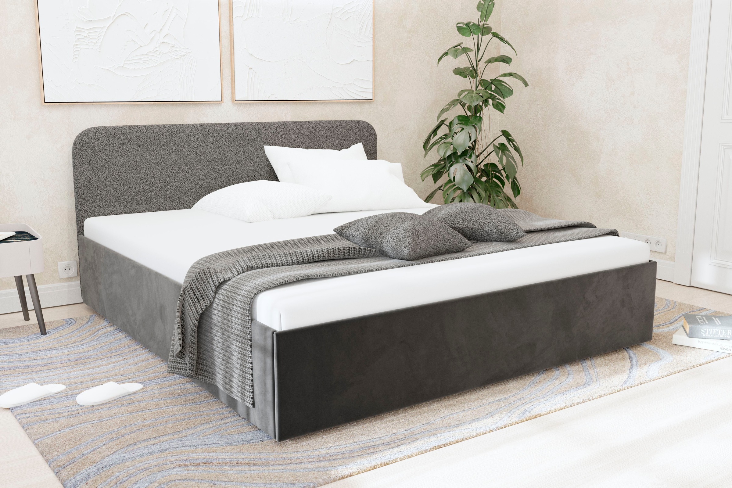 Polsterbett "Shawn", grau (silbergrau), L:210cm, Bezug Kopfteil: Teddy-Stoff: 100% Polyester, Bezug Bettgestell: Microvelours 100% Polyester, Polsterung: Polsterwatte, Material Gestell: gepolsterter Holzwerkstoff, WESTFALIA SCHLAFKOMFORT, Betten,... Image