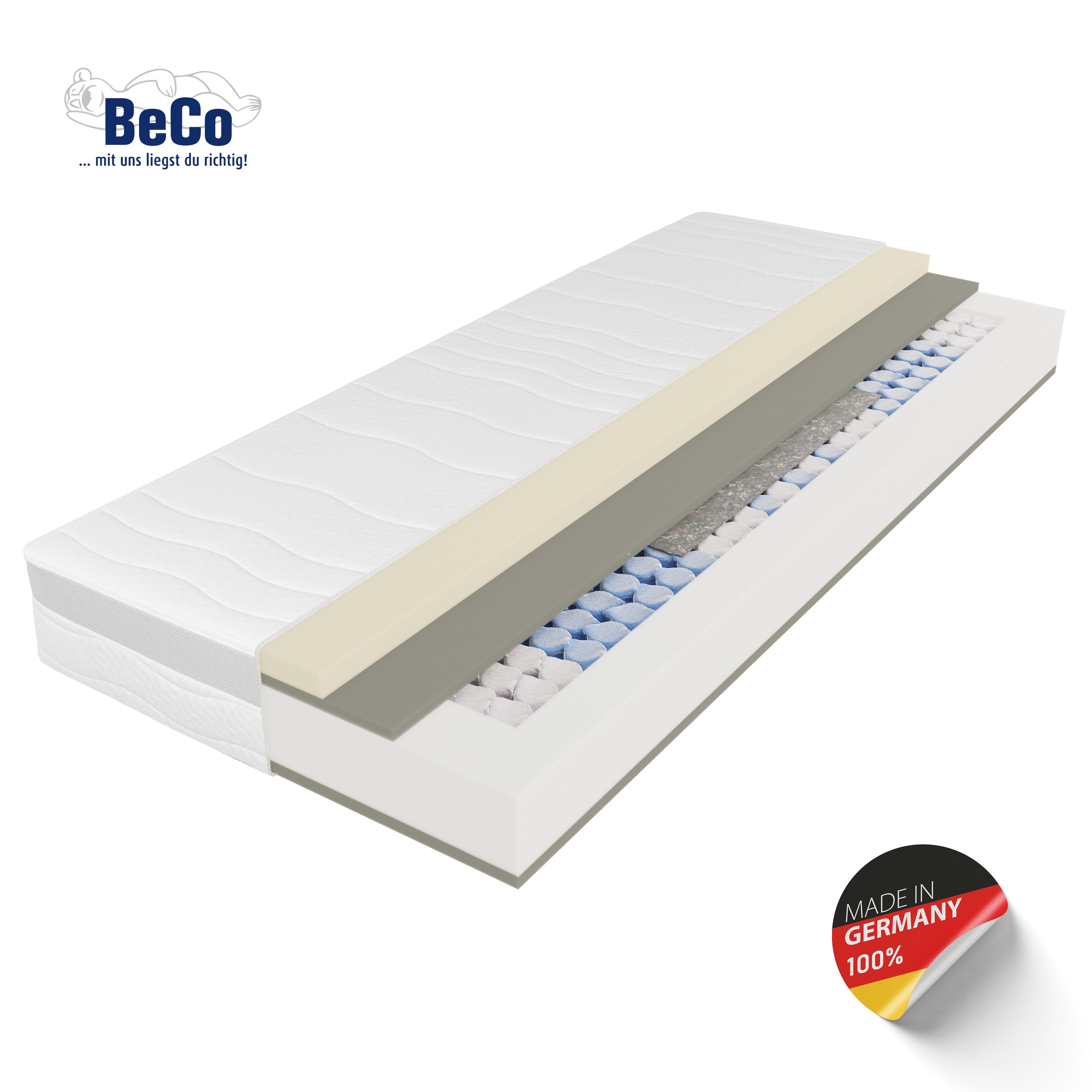 Taschenfederkernmatratze BECO "Feel Like Latex ONE TFK, Matratze 90x200 cm, 140x200 cm und mehr", weiß, B:80cm H:21cm L:200cm, Bezug: 100% Polyester. Steppfüllung: 100% Polyester, Matratzen, Punktelastische Matratze mit stabilem Federkern, atmungsaktiv