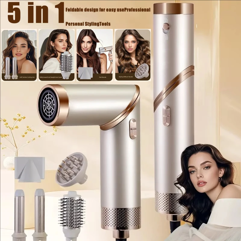 5 in 1 Hair Dryer Professional Negative Ion Curling Iron Hair Straightener Brushless Motor High Speed Hair Dryer Hot Comb Set