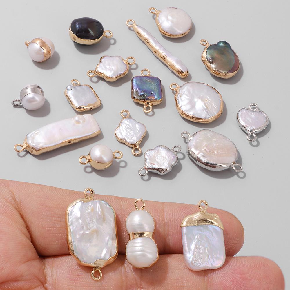 Ciondolo con perle d'acqua dolce coltivate naturali, connettori pendenti con perle barocche, ciondolo con perle, ciondolo con perle d'acqua dolce per