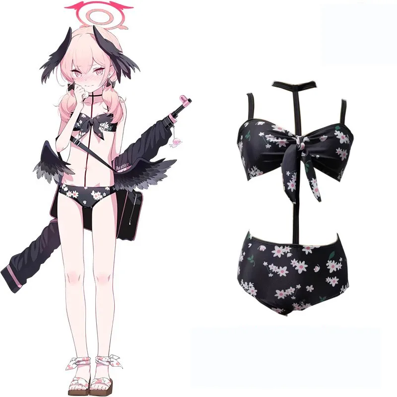 Blue Archive Shimoe Koharu Wakaba Hinata Swimwear Cosplay Halter Bowknot Swimwear Two Pieces Bikini Set Bathing Suit Swim Beach