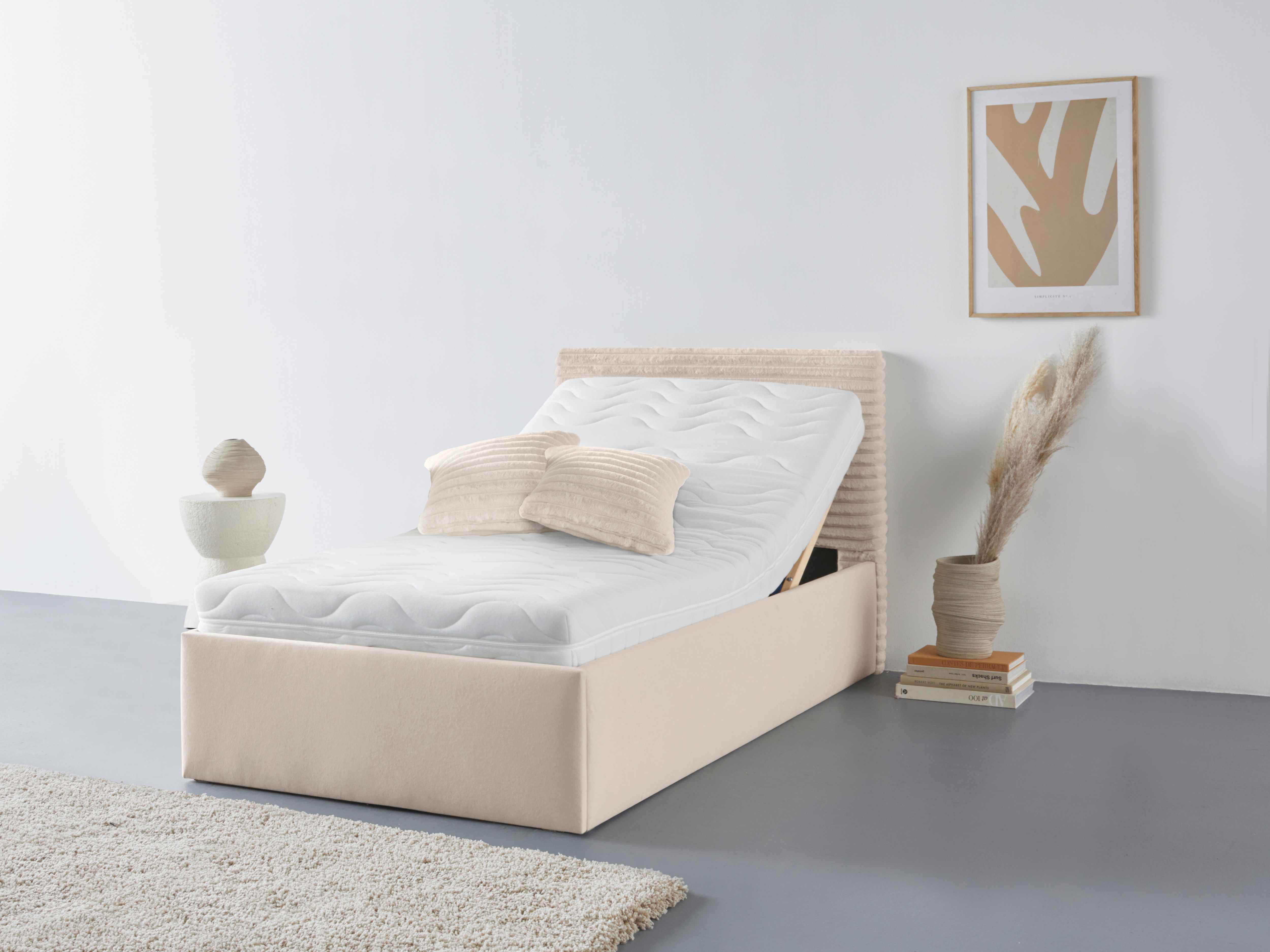 Polsterbett "Vita", beige (hell, beige), L:210cm, Bezug: 100% Polyester, Polsterung: Polsterwatte, Material, Gestell: gepolsterter Holzwerkstoff, WESTFALIA SCHLAFKOMFORT, Betten, auch mit Stauraum erhältlich, inkl. Kopfteilverstellung Image