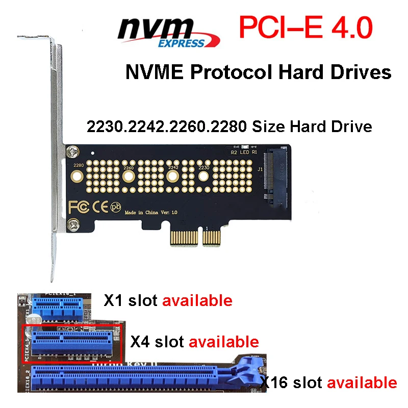 NVME PCIE M.2 NGFF SSD-Adapter unterstützt PCI-E4.0 X1 Hochgeschwindigkeits-Erweiterungsadapterkarte für 2240 2260 2280 SSD M2 Image