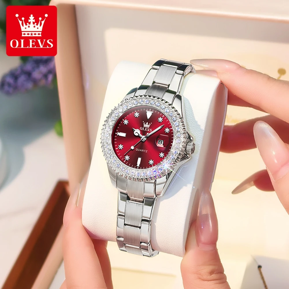 OLEVS 9945 Original Diamant Quarzuhr für Frauen Luxus Elegante Damen Uhren Edelstahl Wasserdichte Damen Armbanduhren Image