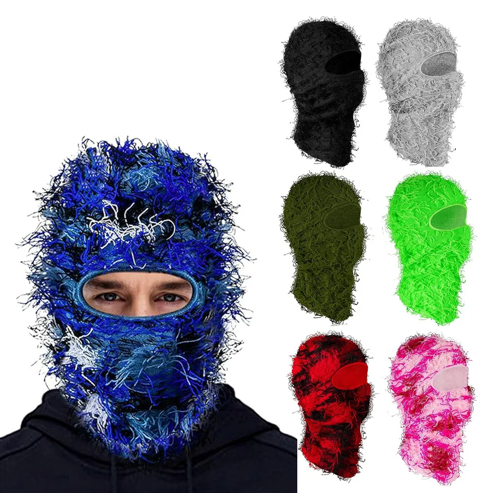 Motorrad Hip Hop Sturmhaube Distressed Strickmützen Vollgesichts-Skimaske Frauen Outdoor Camouflage Fuzzy Ski Sturmhaube Mützen Hut Image