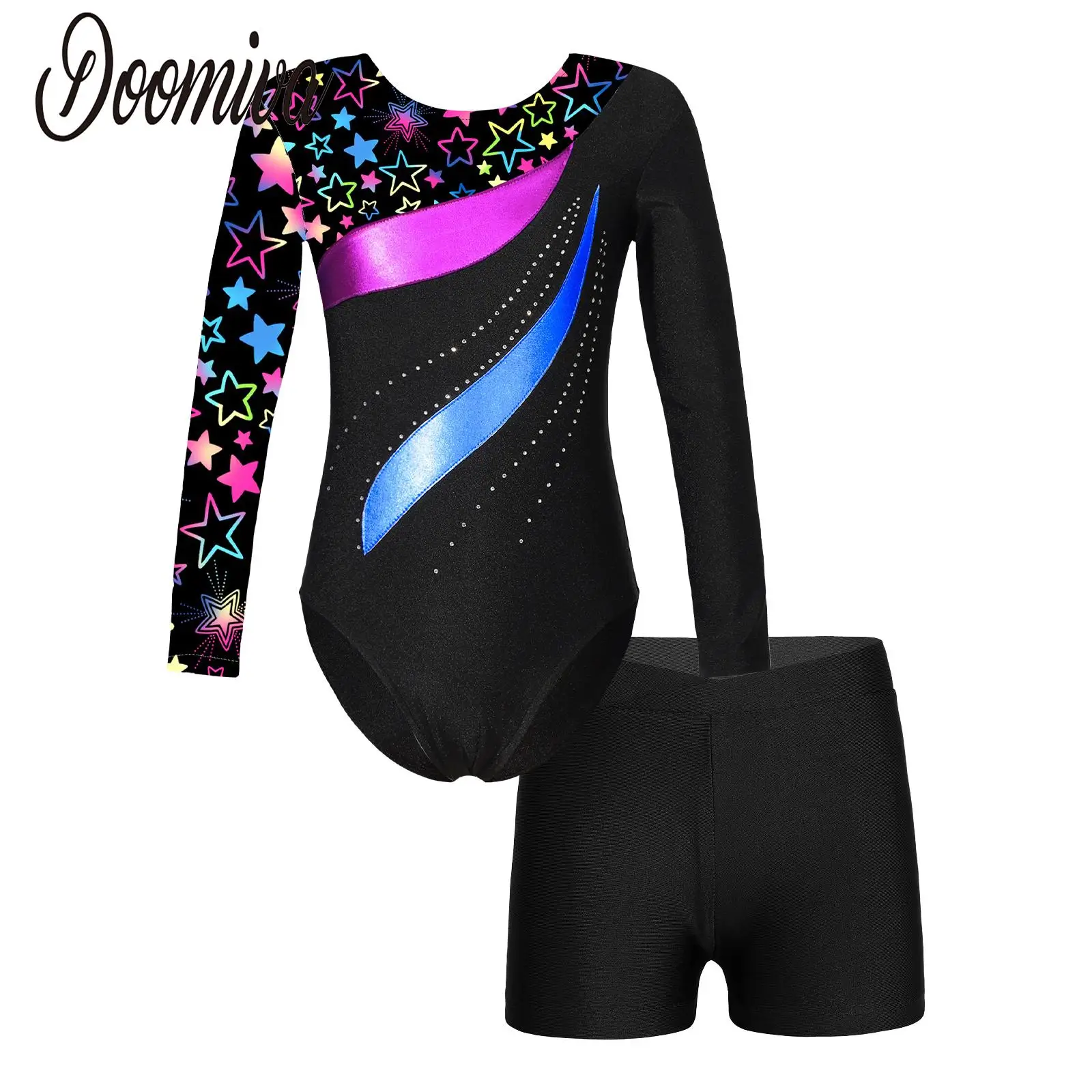 Tenue de gymnastique à manches longues pour filles, justaucorps d'entraînement avec short, ensemble 2 pièces, survêtement, Costume de spectacle de danse - Aliexpress FR