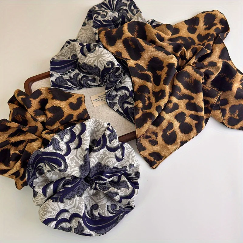 Totemisches Darm-Haarband mit Leopardenmuster für Damen, eleganter quadratischer Kopf, Seil, Krawatte, Pferdeschwanz, Gummiband, Deluxe-Kopfschmuck Image