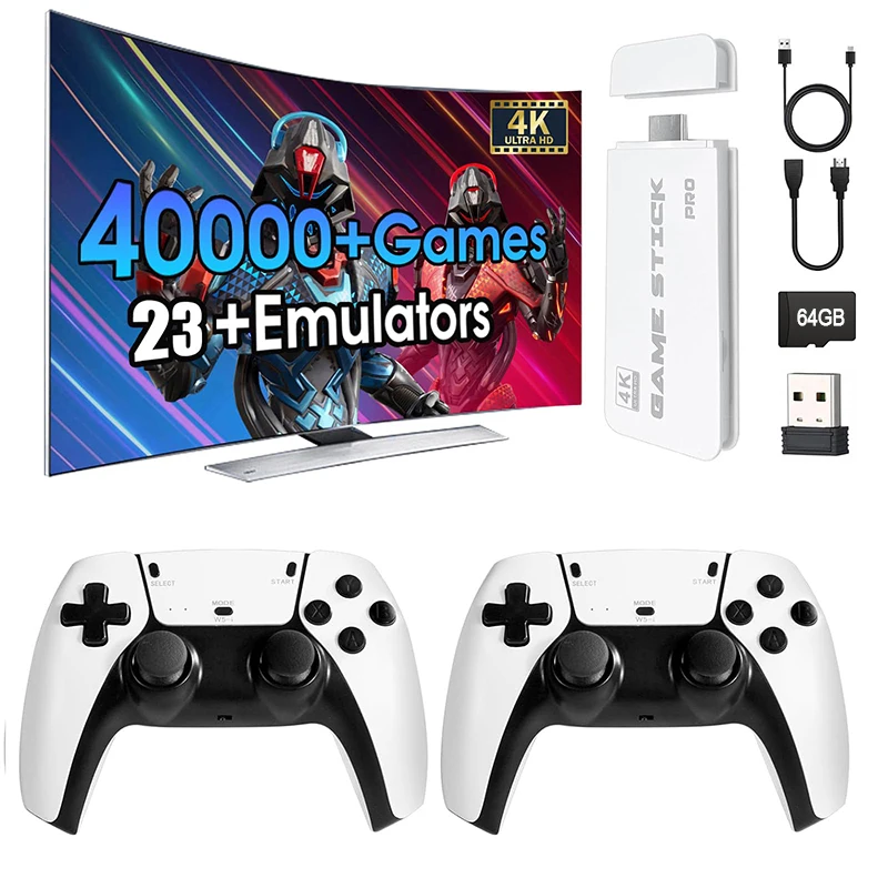 40000-Videospiel M15 4K Pro Game Stick 64 g Konsole 2,4 g Doppel-Wireless-4K-Controller Retro-Spiel TV-Stick klassische Spiele Retro