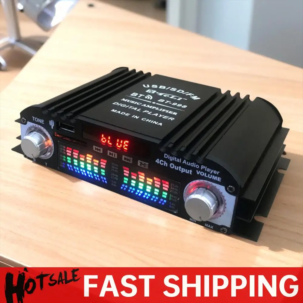 1600 W Spitzenleistung Digitaler 4-Kanal-Audioverstärker HiFi-Soundverstärker FM USB Bluetooth-kompatibler Mini-HIFI-Digital-Stereoverstärker Image