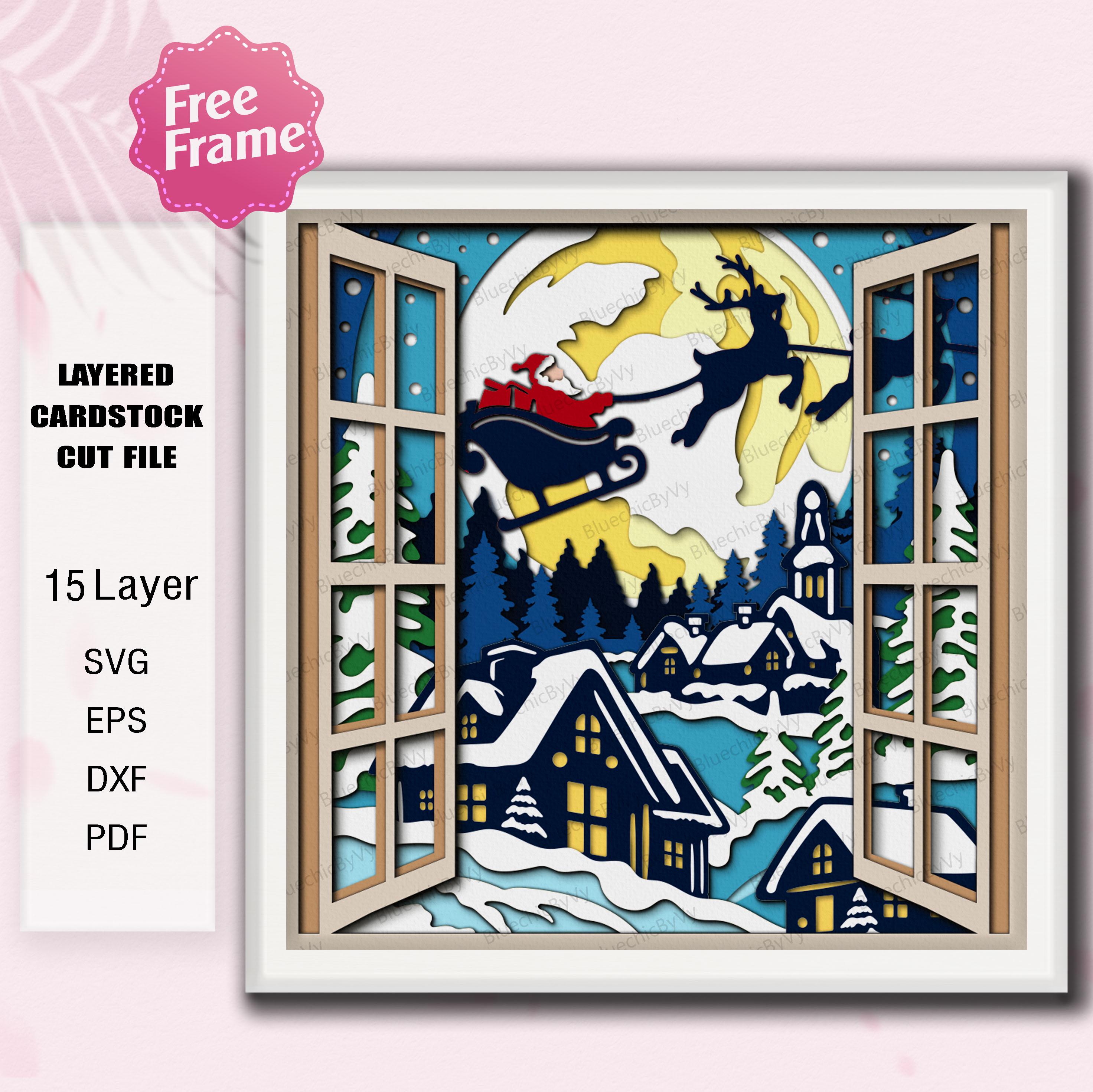 Scatola luminosa con decorazioni natalizie a forma di villaggio invernale con slitta di Babbo Natale, modello di carta ritagliata a strati, scatola lu