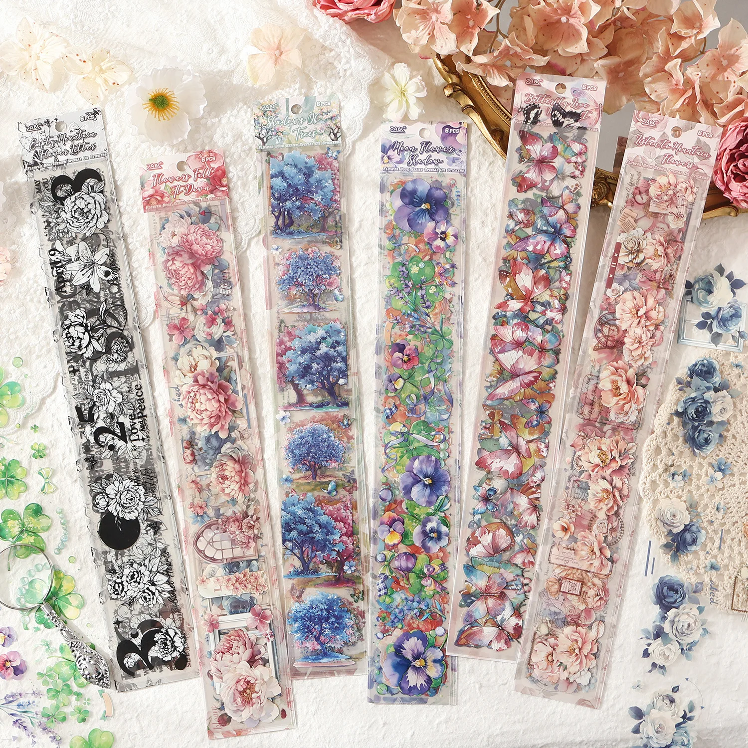 6 Blatt Pflanze Blume dekorative Aufkleber großes PET Handkonto Material Sticker Pack Scrapbook Tagebuch Album Journal Planer Image